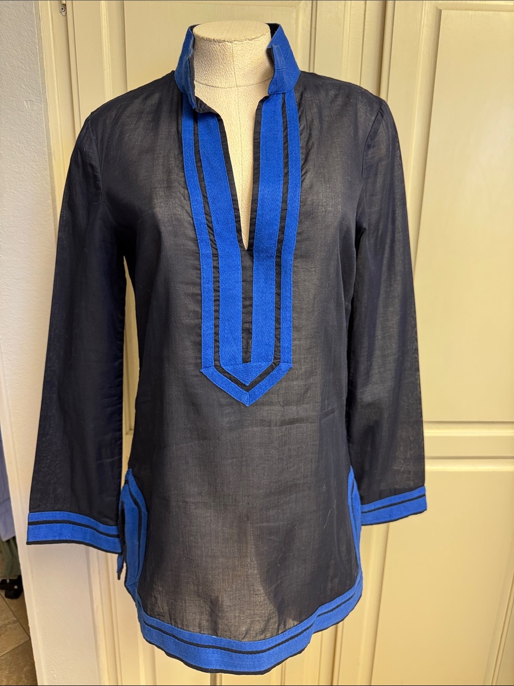 Tory Burch Navy & Tunic Shirt with Royal Blue Trim Sz 8